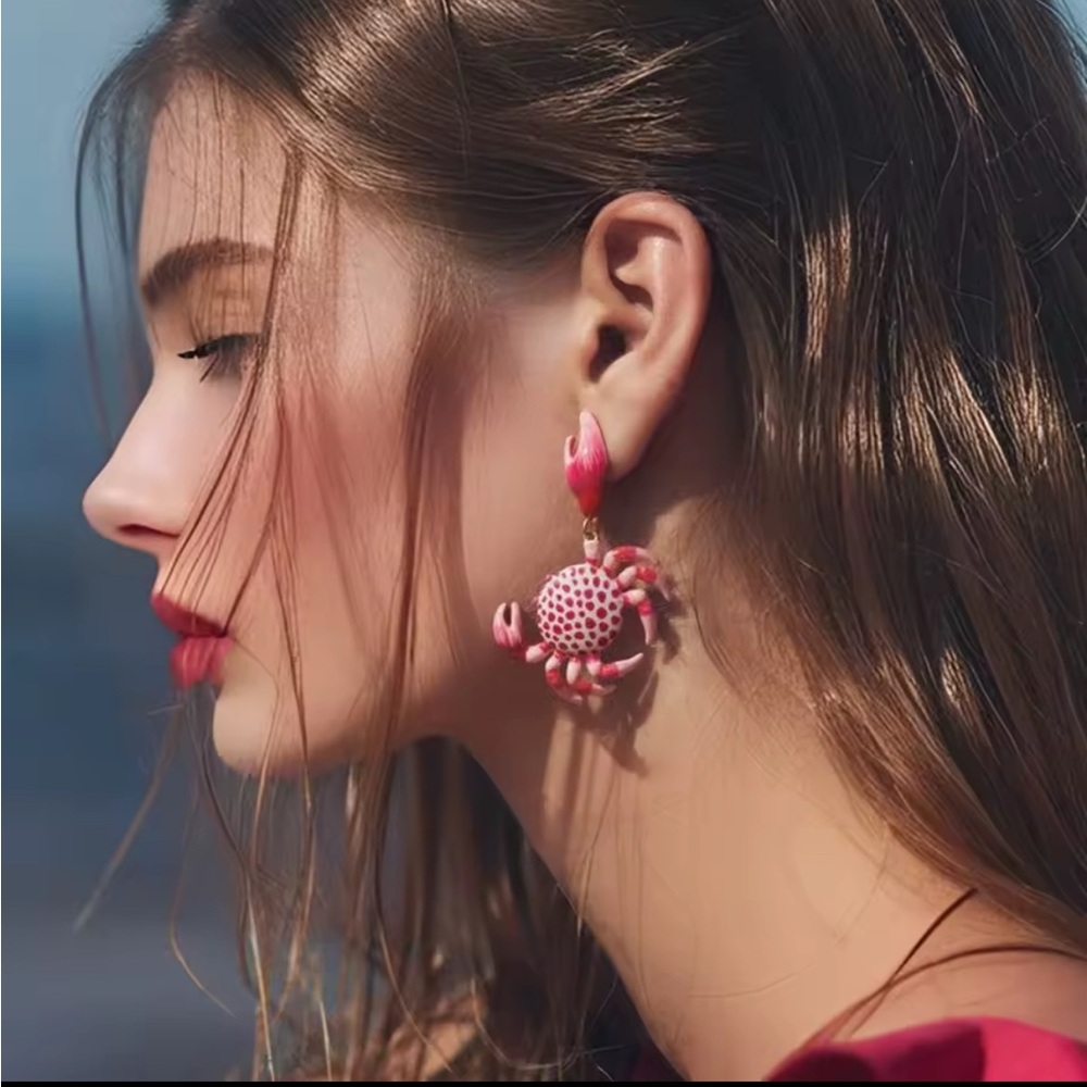 Pink Crab Drop Earrings
